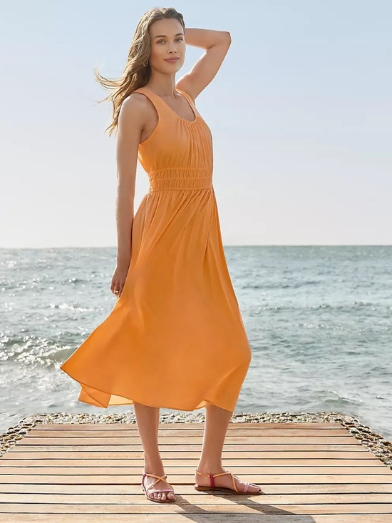 LOFT Dresses & Skirts - Loft smocked tank midi dress tangerine orange NWOT